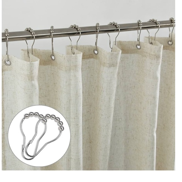 Linen mix waterproof SHOWER CURTAIN in natural linen color. 72” x 84”. New. - Picture 5 of 7